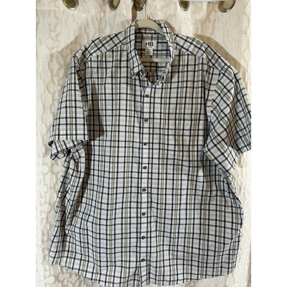 Harbor Bay Men's Blue/Green Plaid Short Sleeve Button-Up Shirt Casual Size 2XLT